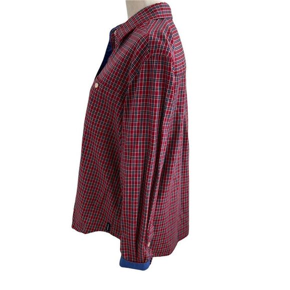 Liz Claiborne Liz Sport Red + Blue Cotton Plaid Long Sleeve Button Down Shirt M - Picture 3 of 8